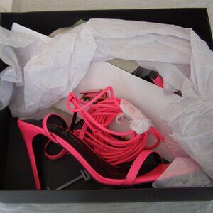 Kurt Geiger Hot Pink Fuchsia Strappy Heels With Charm Pointed Toe